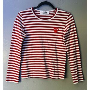 Play Comme Des Garçons Red White Striped Long-Sleeve Tee Shirt small s